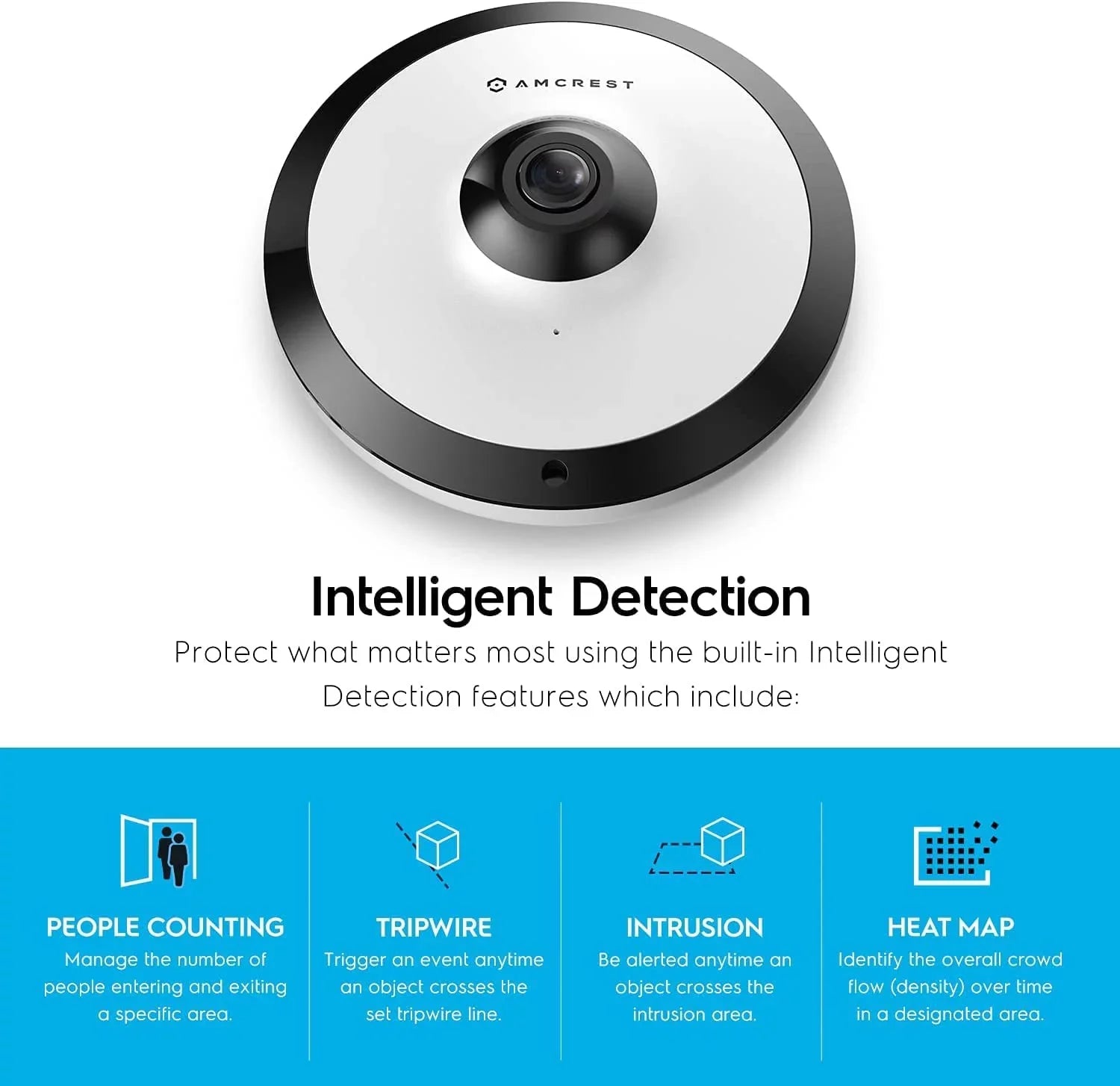 UltraHD Amcrest IP5M-F1180EW MicroSD 33ft (White) Indoor, Lens, PoE 360° 5-Megapixel Cloud Nightvision, Recording, Panoramic Coverage, Camera Fisheye Camera, 1.4mm Security and Camera