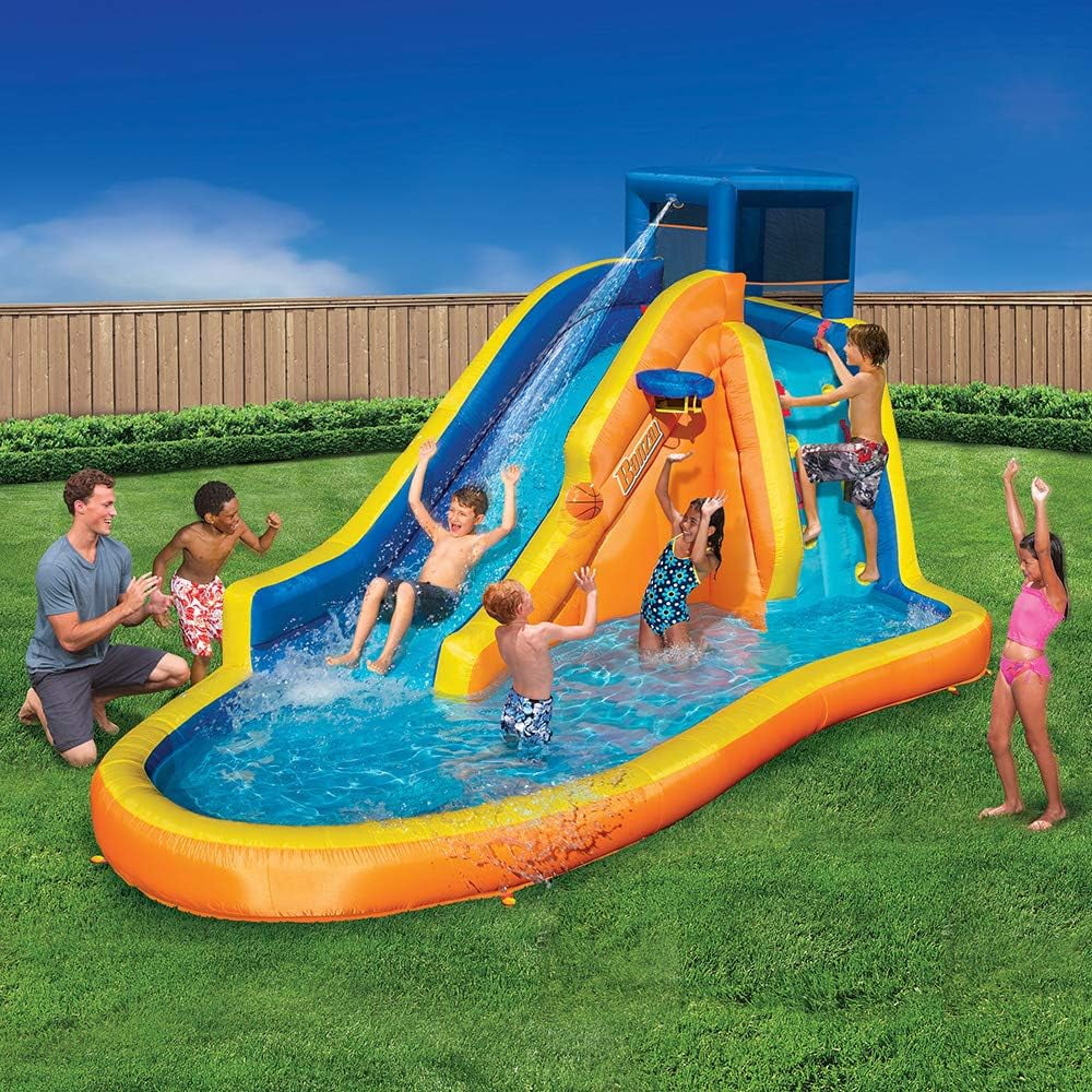 Basketball Kids Long Sprinkler High) with Huge Slide Feet - 8 Built Inflatable (14 in Water Wave Banzai and Pool Hoop by Feet