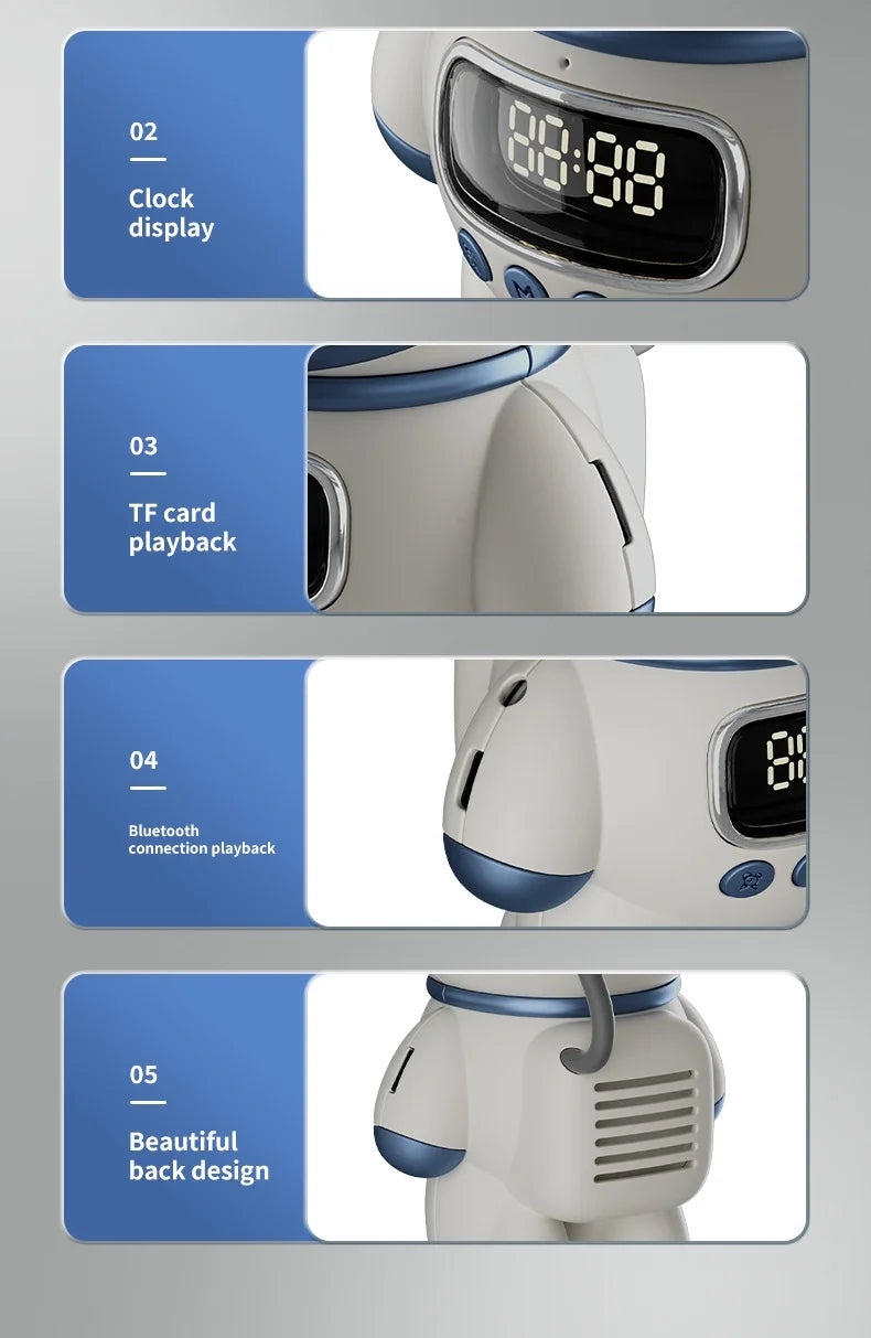 Card TF Smart Clock, Light with Astronaut-Shaped Alarm, Speaker and Bluetooth Sleep Support FM Night Radio,