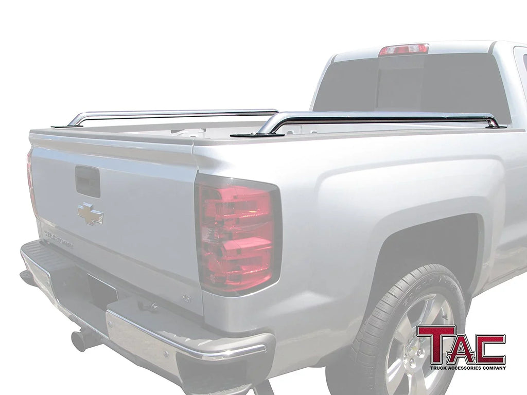 Rails Bed 304 2014-2024 Sierra Stainless Truck TAC 2pcs Standard CarbonPro Chevy Steel Rails Accessories Fit Bed(Excl. 1500 Denali Side Silverado/GMC Editions) 6.5ft