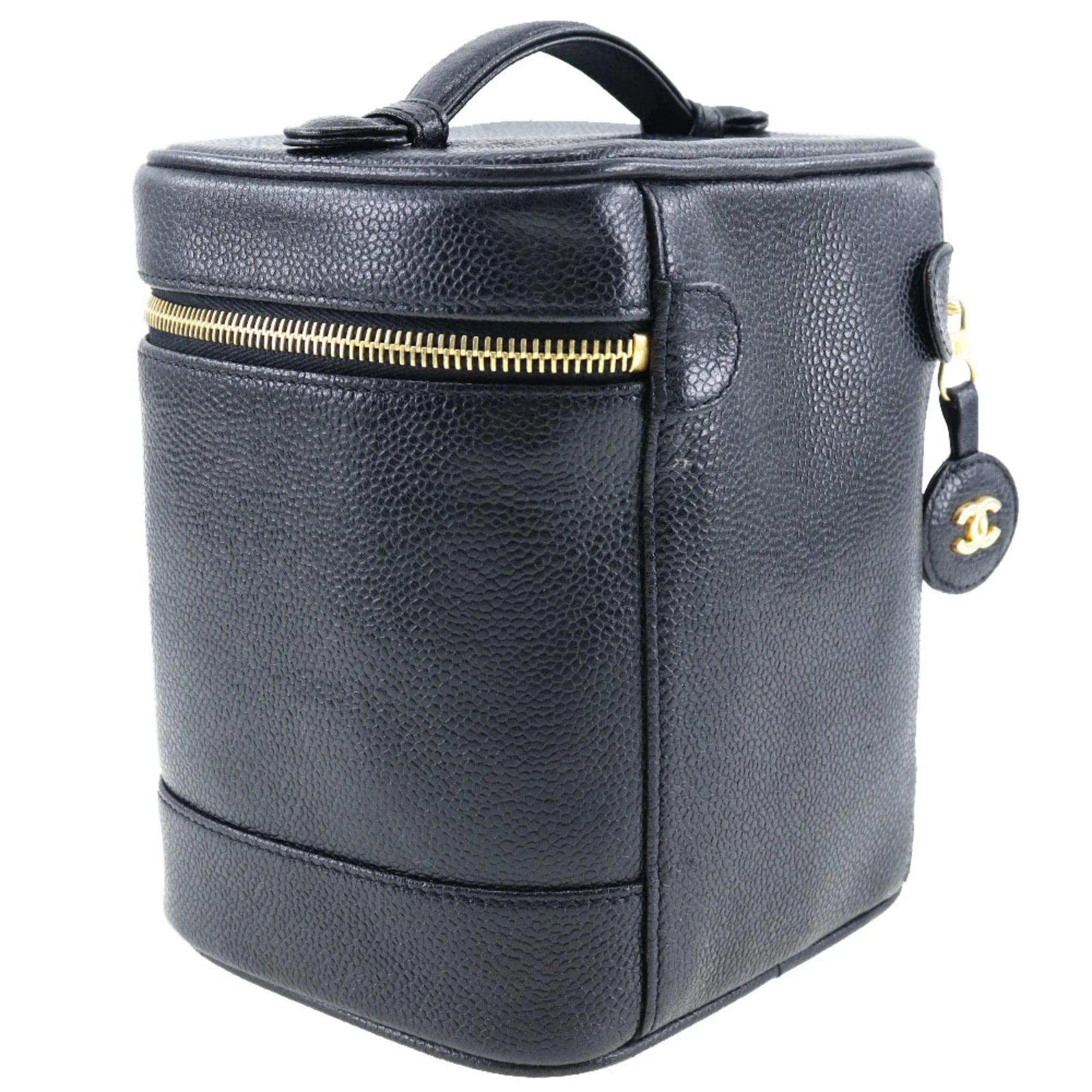 in Mark Vanity Handbag Black Made Matte France (Good) Pre-Owned Skin Coco Caviar Zipper Ladies CHANEL