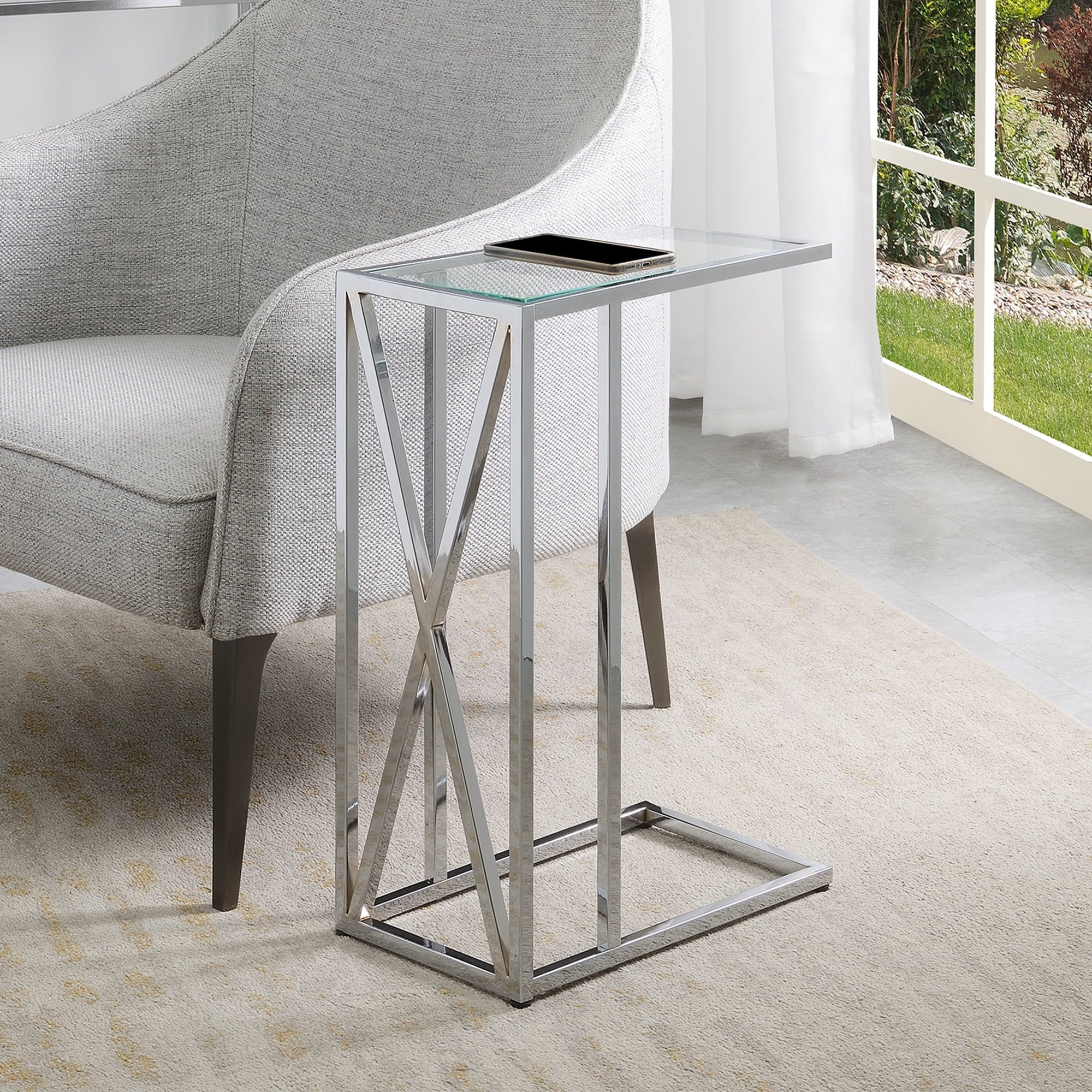 Chrome End Chrome Oxford Convenience in C Frame Concepts Table Glass Glass &