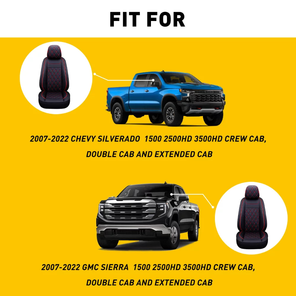 Set or 1500/2500 Set, Cab HD 3500 GMC Black-Red) Full for 2007-2023 Silverado Pickup Truck(Full HD Car Sierra Seat / Crew,Double,Extended Fit Covers