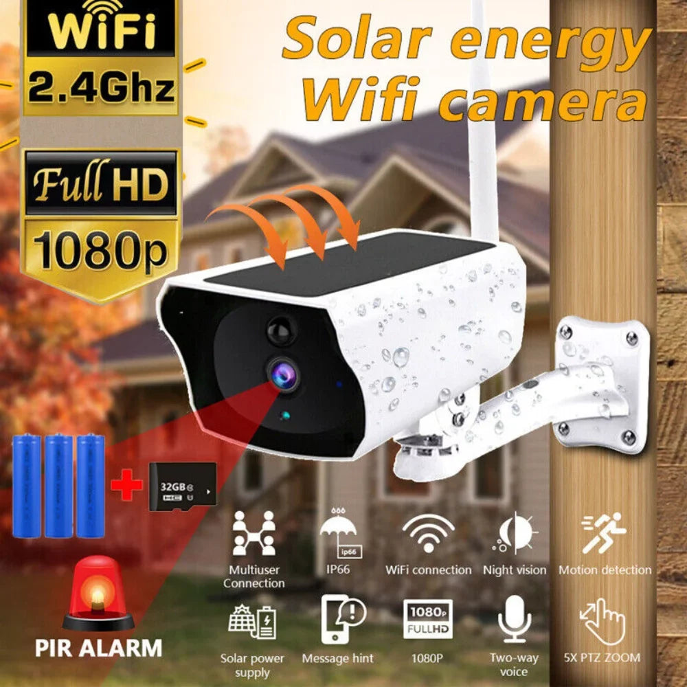 Powered Outdoor Detection, Surveillance Rechargeable Video Waterproof, IP Camera, Energy WiFi Powered, Motion Camera Cameras, Solar Wireless Security Battery 1080P