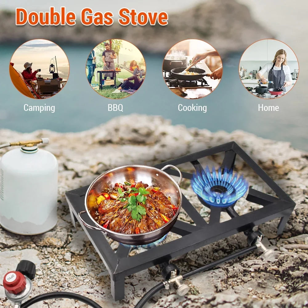 Excursions Gas Cooking for Double Htovila Stove Camping Propane Cast Patio BBQ Iron (Standard), for Furnace