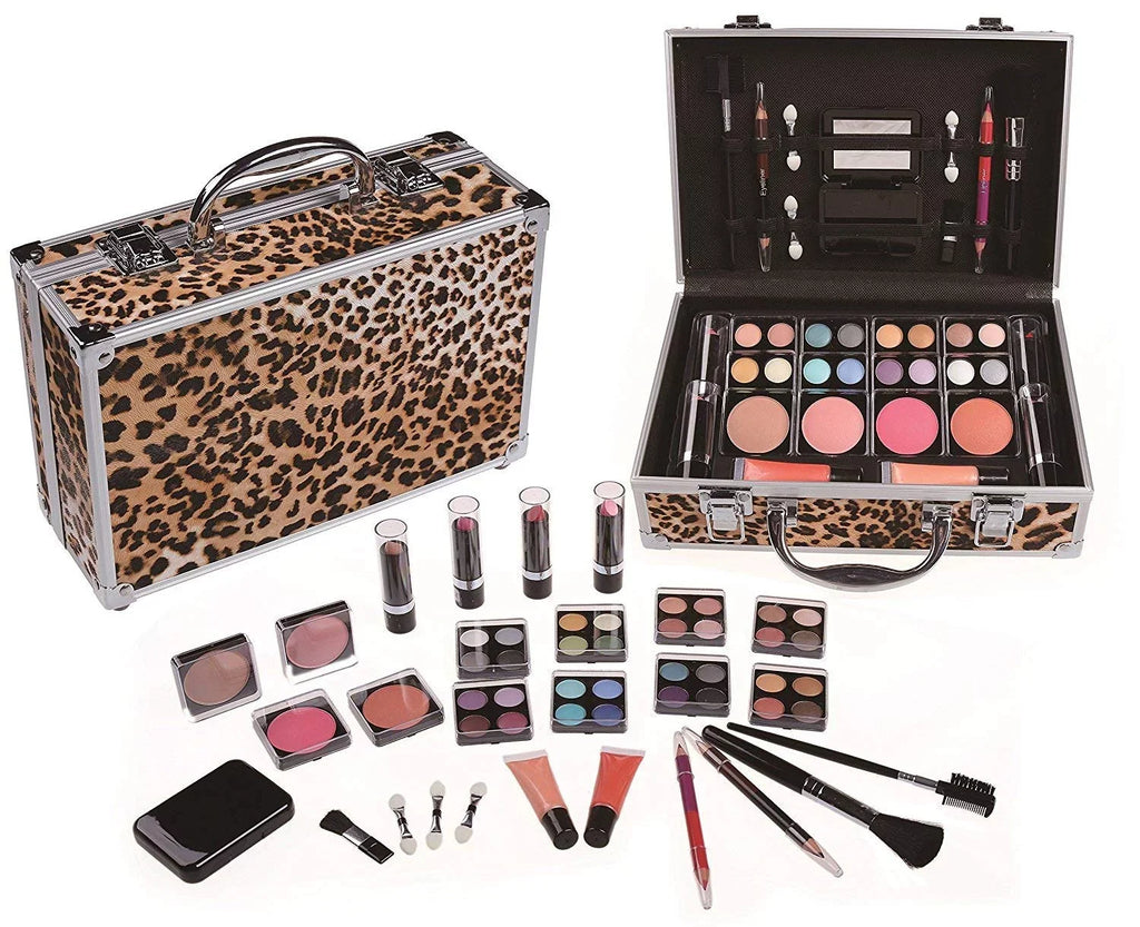 Premium Aluminum Case Leopard 51pc Beauty w/ Up Cameo Make Cosmetics Set