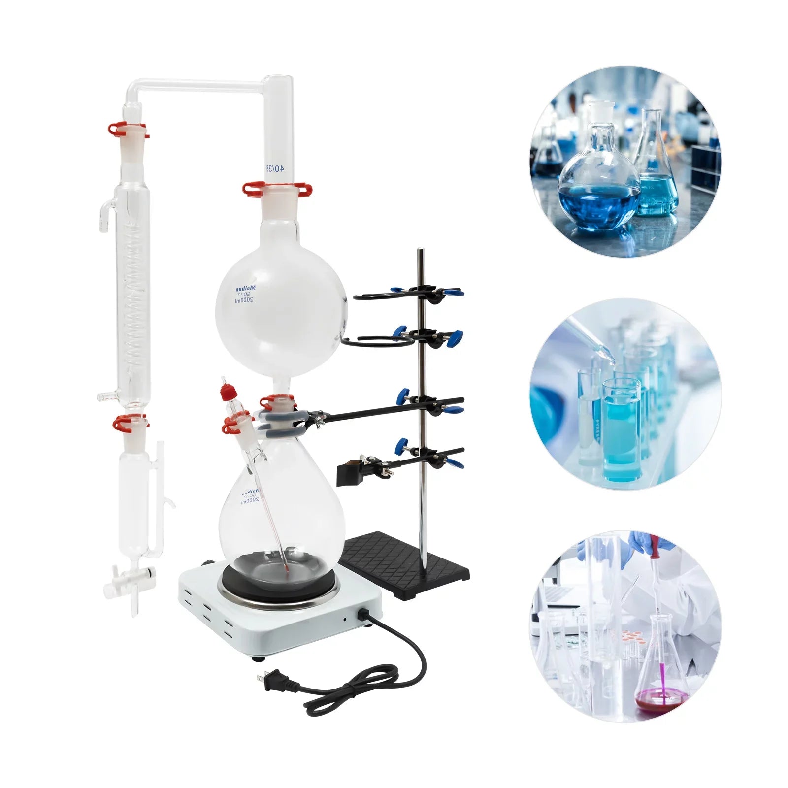 Miumaeov Purifier Stove Essential Essential + Hot Lab 2000ML Apparatus with Separator Glass Distillation Oil Water + Distillation Distiller Condenser Kit Steam Oil
