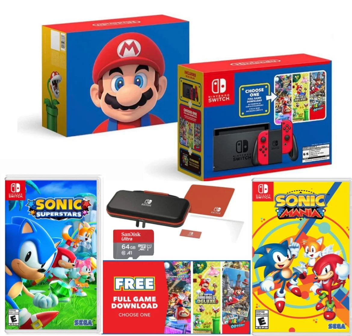 '- Memory Switch + of - Nintendo + Sonic 64GB Games Console 40th Sonic Mania Case MicroSD Carrying + Choose One Three Download Switch card Red + Edition Mario Superstars Mario Joy-Con