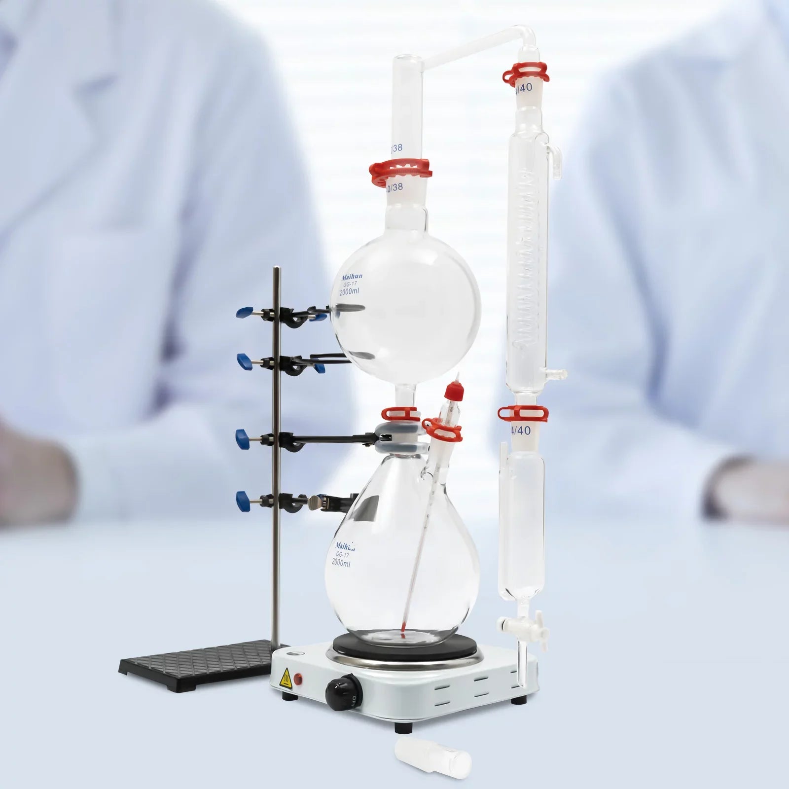 Miumaeov Purifier Stove Essential Essential + Hot Lab 2000ML Apparatus with Separator Glass Distillation Oil Water + Distillation Distiller Condenser Kit Steam Oil