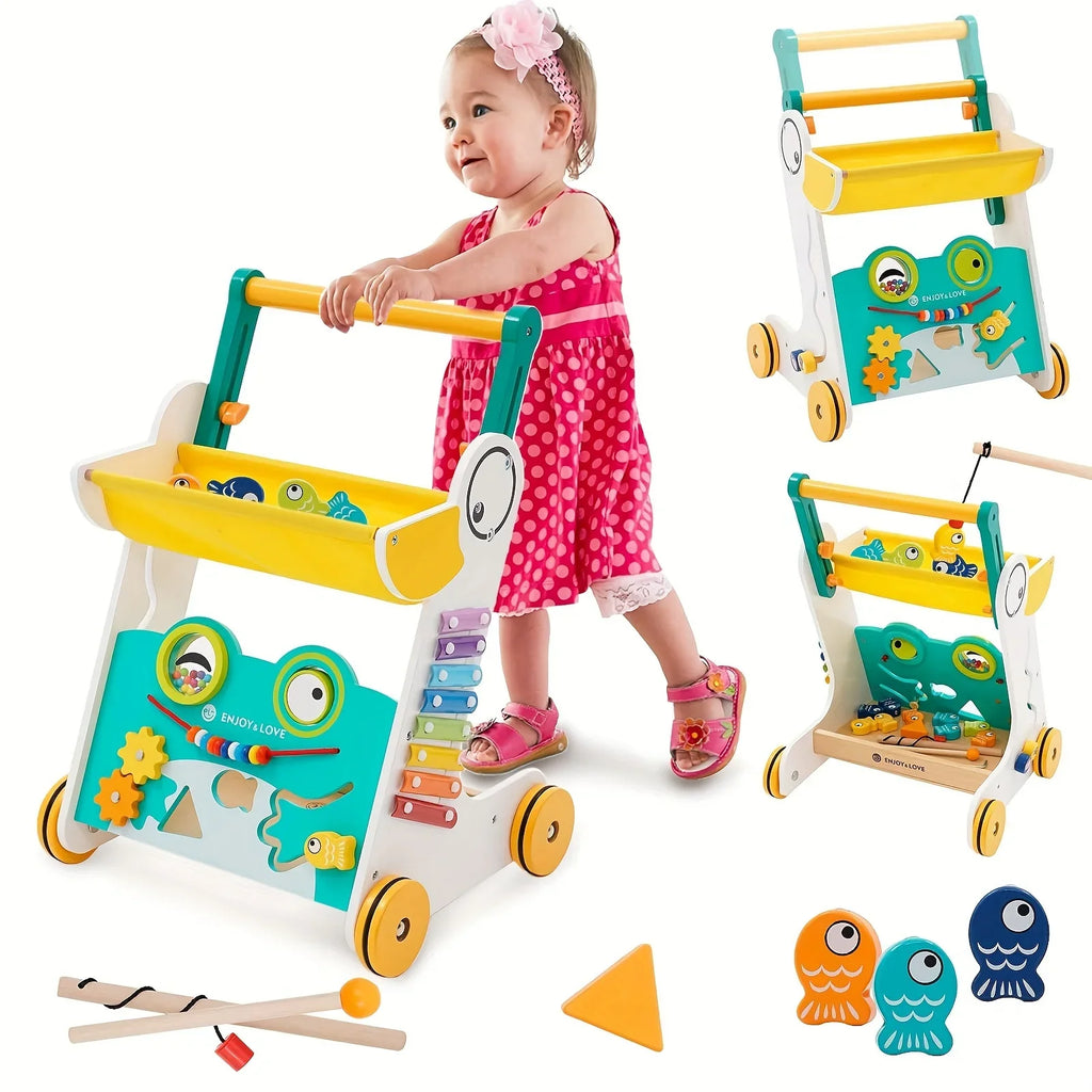 Sorter Multiple Toddler with Fishing Sit-to-Stand Learning Infants for Baby Shape Xylophone Boys Center Entertainment Toy Baby Along Girls Kids Activity Walker Trolley Push Walker Wooden Push