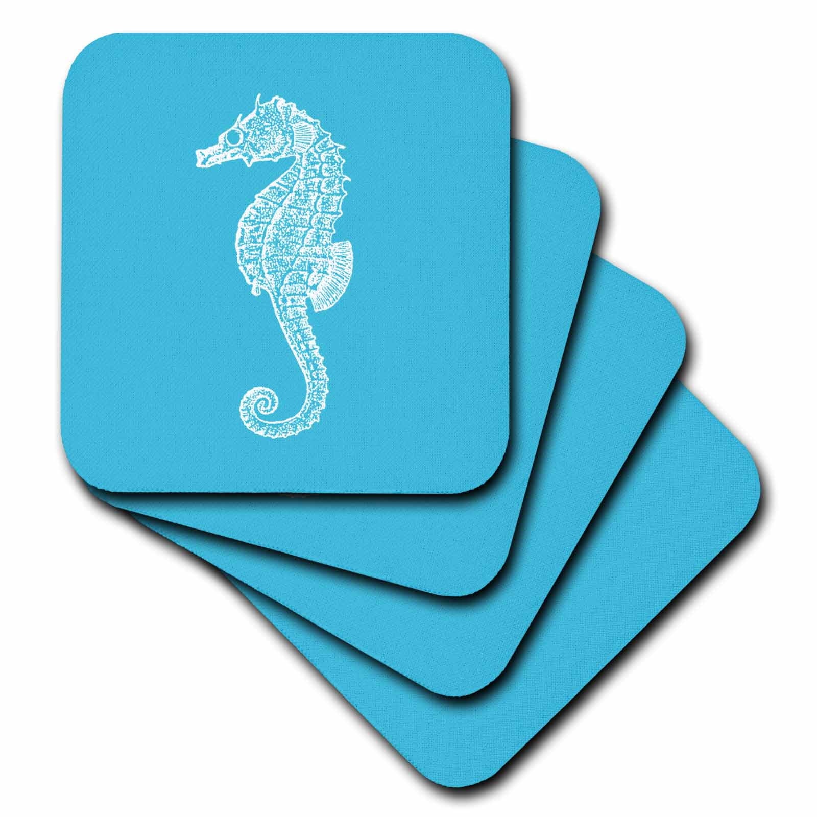 of Horse. set 8 marine beach Coasters, Blue aquarium seahorse Sea 3dRose print. Ocean Soft aquatic,