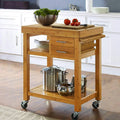 Shelves, Trolley Prepping Kitchen Cart Wood Locking Drawers Butcher On Food Bamboo Rolling Rack, With Cart Wheels, Island Casters, Block Towel