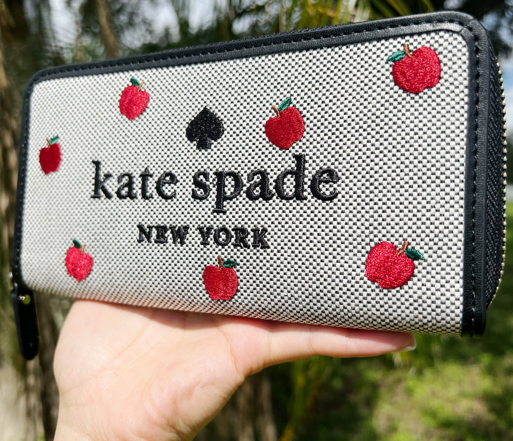 Embroidered Kate Multi Toss Apple Spade Ella Black Zip Wallet Continental Large