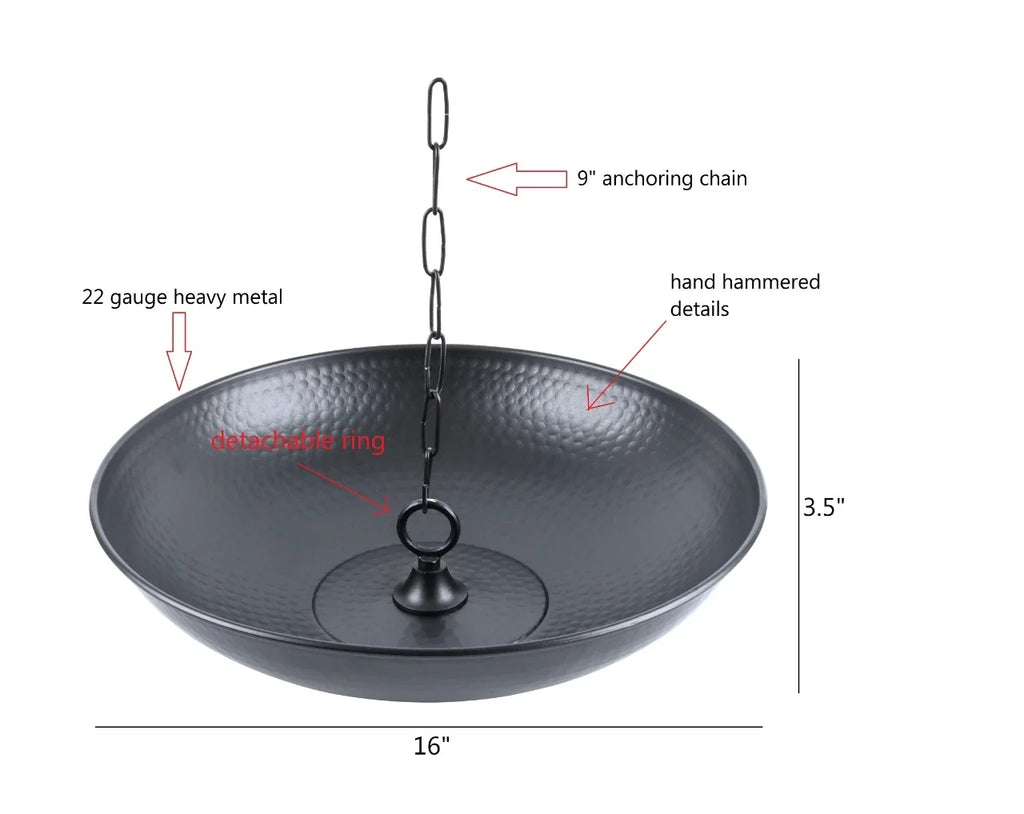 U-nitt A Coated, for Bird Black Gutter 16" Hammered, Powder Bath/Birdbath, Catch Basin/Receptacle/Bowl/Dish/Anchor, A Anchoring 976BLK Chains Rain Decorative Installation, Chain Rain Fountain, Roof
