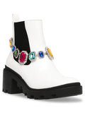 Heel Jenesis Moto White BETSEY Gem Round 1" Goring 7 Pull JOHNSON Tab M Platform Strap Block Padded Accent Toe Womens