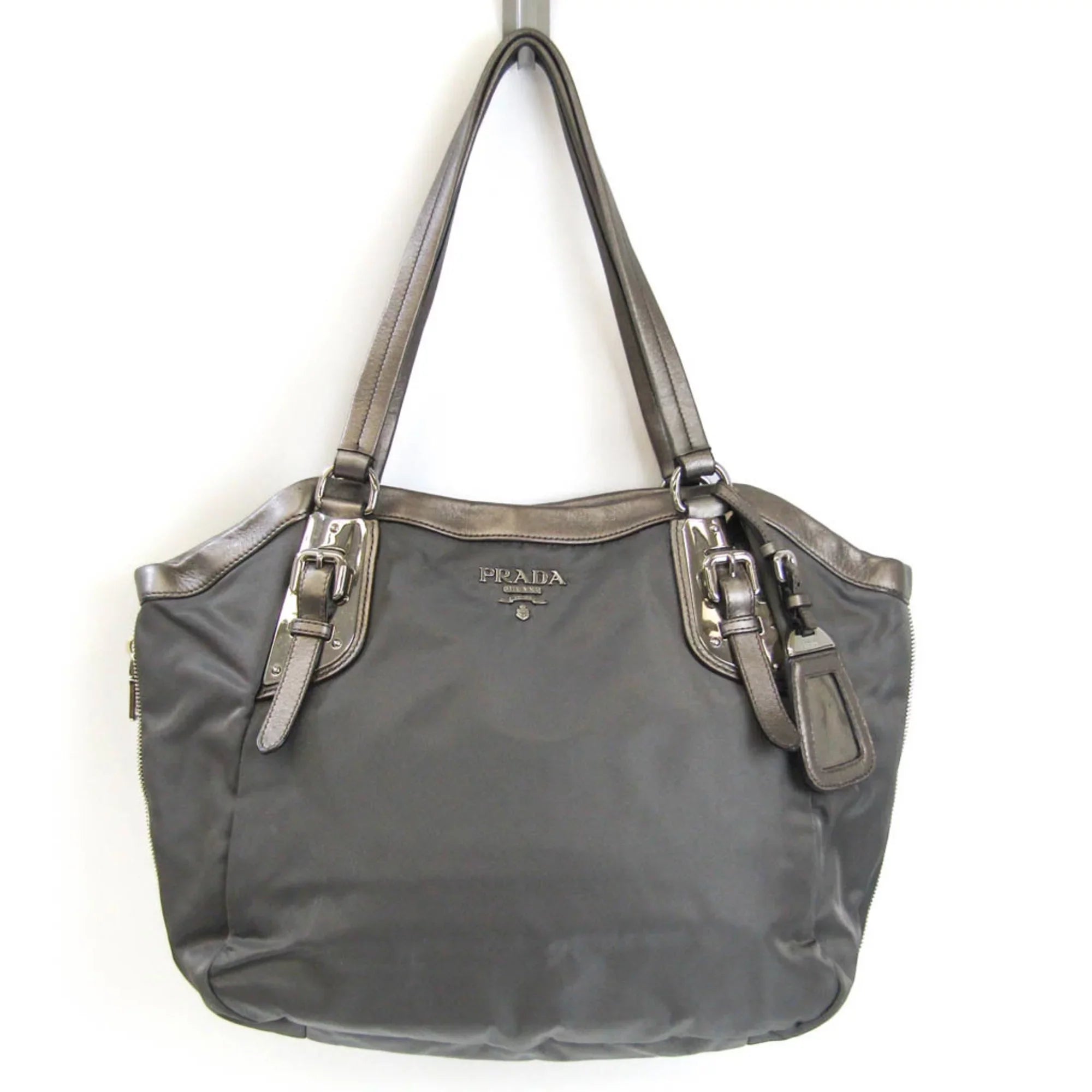 Tessuto,Leather Bag Pre-Owned Women's Prada Tote Bronze,Gray (Good) BR4007