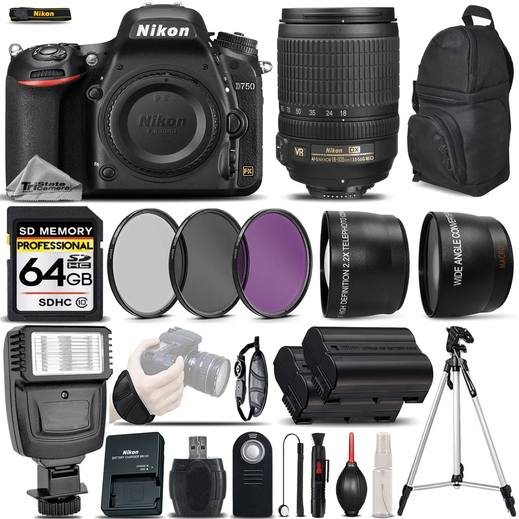 VR D750 Nikon DSLR - Camera Bundle 24.3MP Saving Nikon + Lens Ultimate 18-105mm