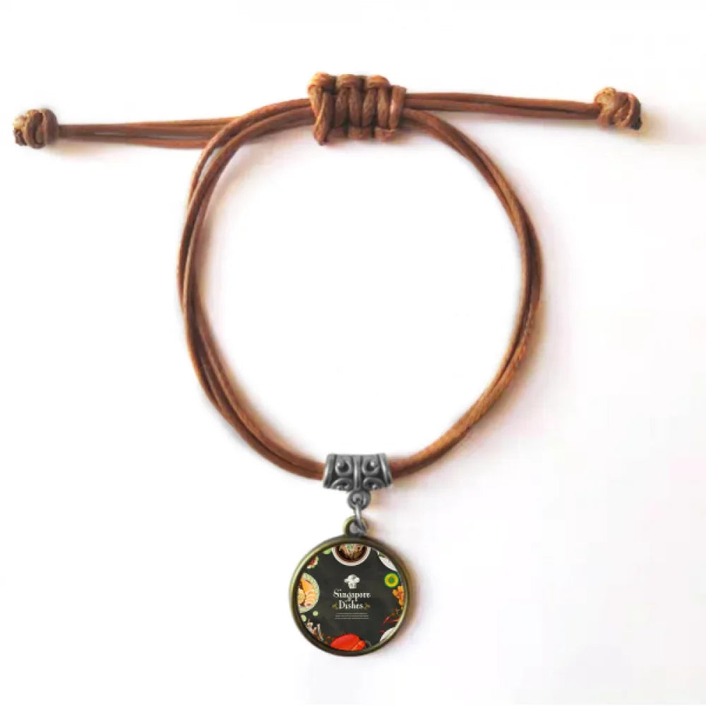 Jewelry Rope Delicious Famous Dishes Brown Bracelet Hide Leather Singapore Wristband