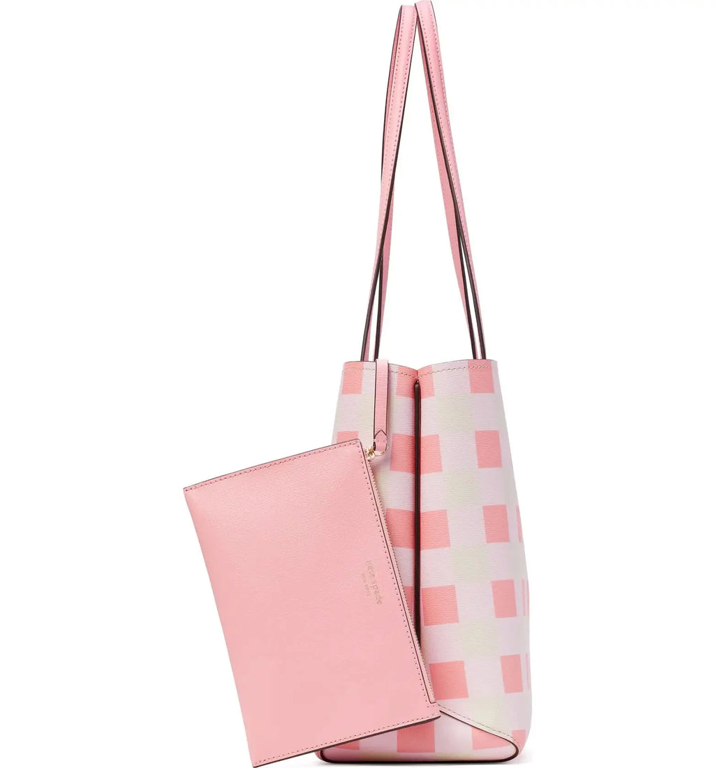 York Soda All Large Gingham Spade Tote, Day Grapefruit Kate New