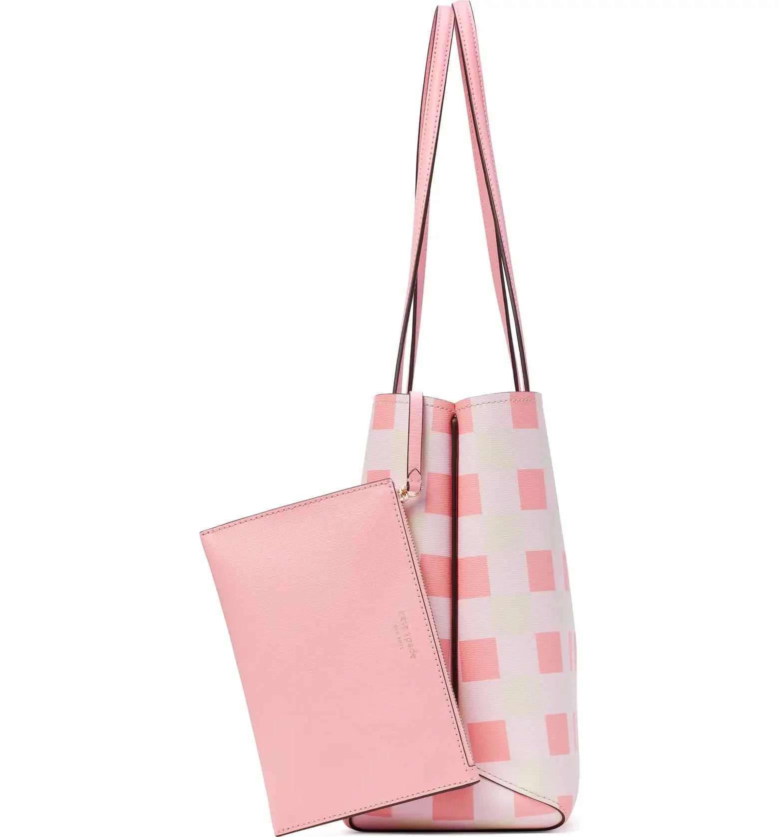 York Soda All Large Gingham Spade Tote, Day Grapefruit Kate New