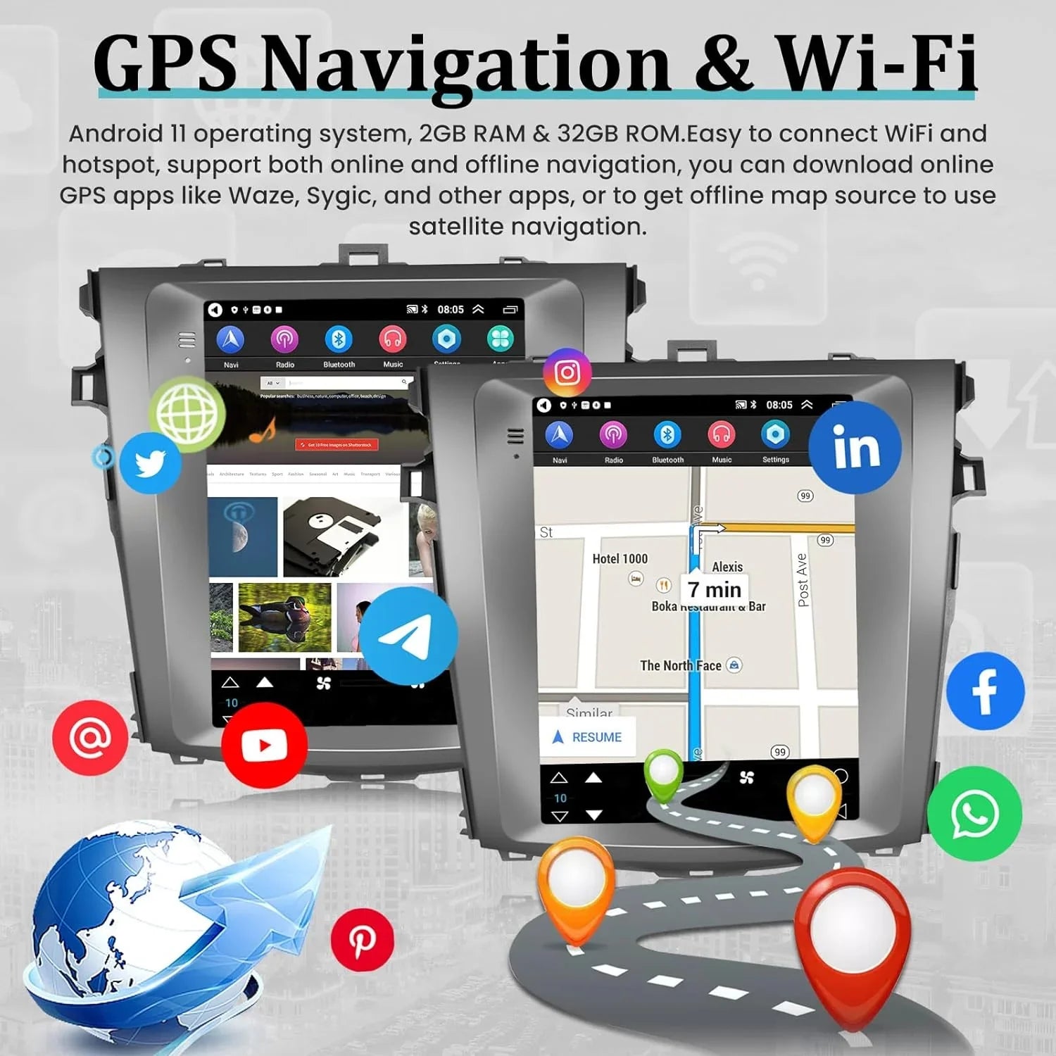 HiFi AHD and Inch USB Android 2+32G + Radio 2006-2013 with 9.7 GPS Link Auto Backup Toyota SWC THONZER for Android Camera Carplay Car Mirror Corolla Touchscreen WiFi Stereo -