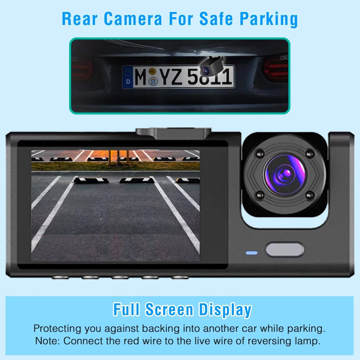 Dash Driving iMounTEK Front Cam Backup Dash Mode 1080P Video Vision, IR DVR Camera 3 Camera and Night G-Sensor, Car Cam, Recorder, Recorder, 3 Rear, Dashboard Inside Triple Way Parking Channel