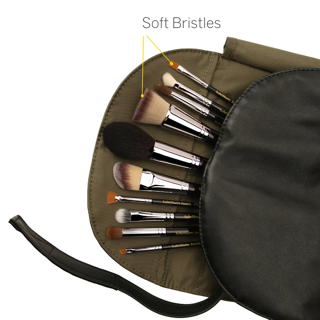 Brush Series with Makeup Roll-Up 10pc. Bdellium Essential Pouch Key Professional Maestro The Tools Set