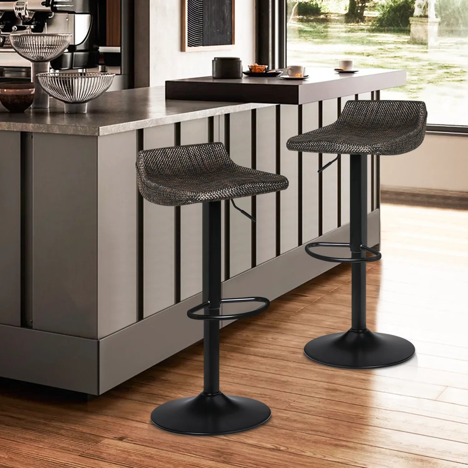 Swivel, Dining Stools 2 for MoNiBloom Set of Height with Kitchen Footrest Room Counter Adjustable Metal Bar Outdoor, Indoor Brown