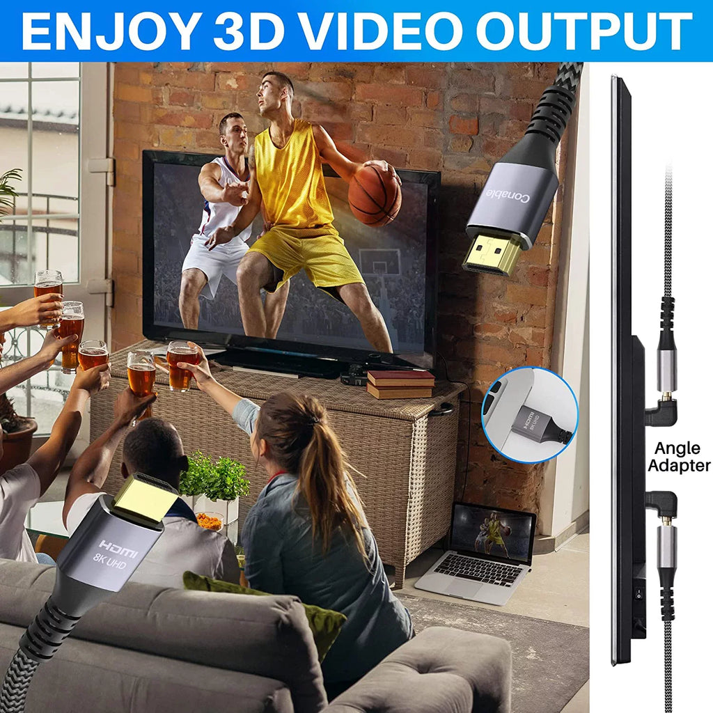 Cord, Short HD High 8K@60Hz 8K Certified 48Gbps 2.1 Braided Cable eARC 4K@120Hz Pack) 2 Speed (2 Feet Ultra HDMI HDR