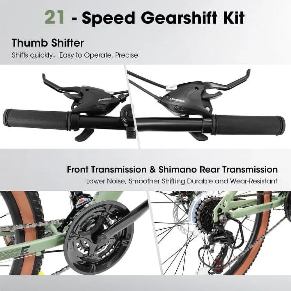 Bike Carbon Mens Womens Trail Inch 21-Speed Frame Bike, 24 steel Bicycles Shifter A24301 Brakes Disc City Fork Mountain Commuter Mountain Wheels, Thumb Ecarpat Front