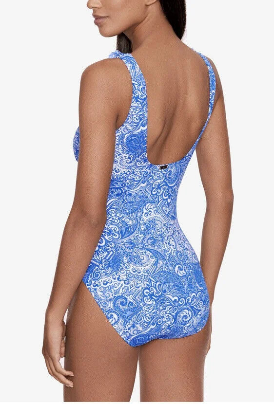 Swimsuit Tummy-Control Printed Lauren Ralph Ruffled One-Piece