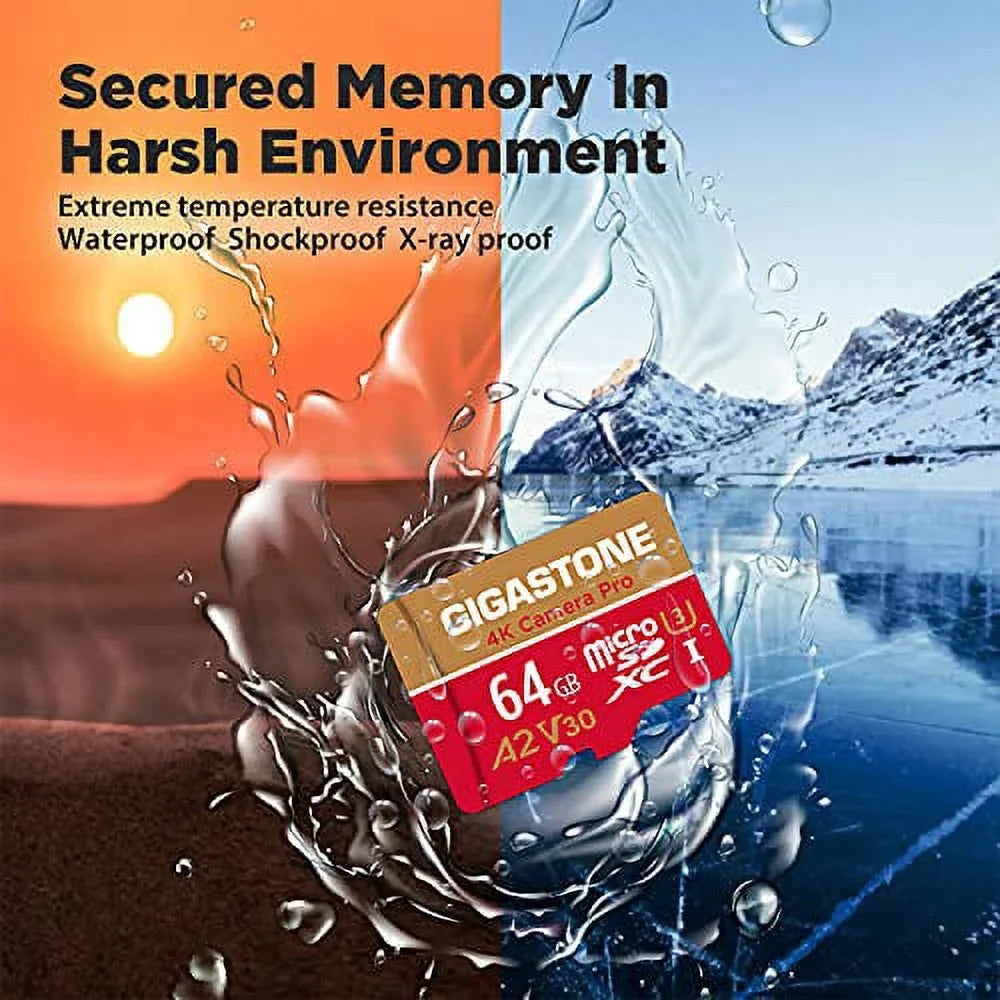 Class 5 Cam, Video GoPro A1 Gigastone Pack 10, with Pro, Camera V30 SDXC Dash Switch, Recording, MB/s, 4K Card, SD up Micro (5x64GB) Micro UHS-I 64GB 4K to R/W 95/35 Cameras, compatible Nintendo