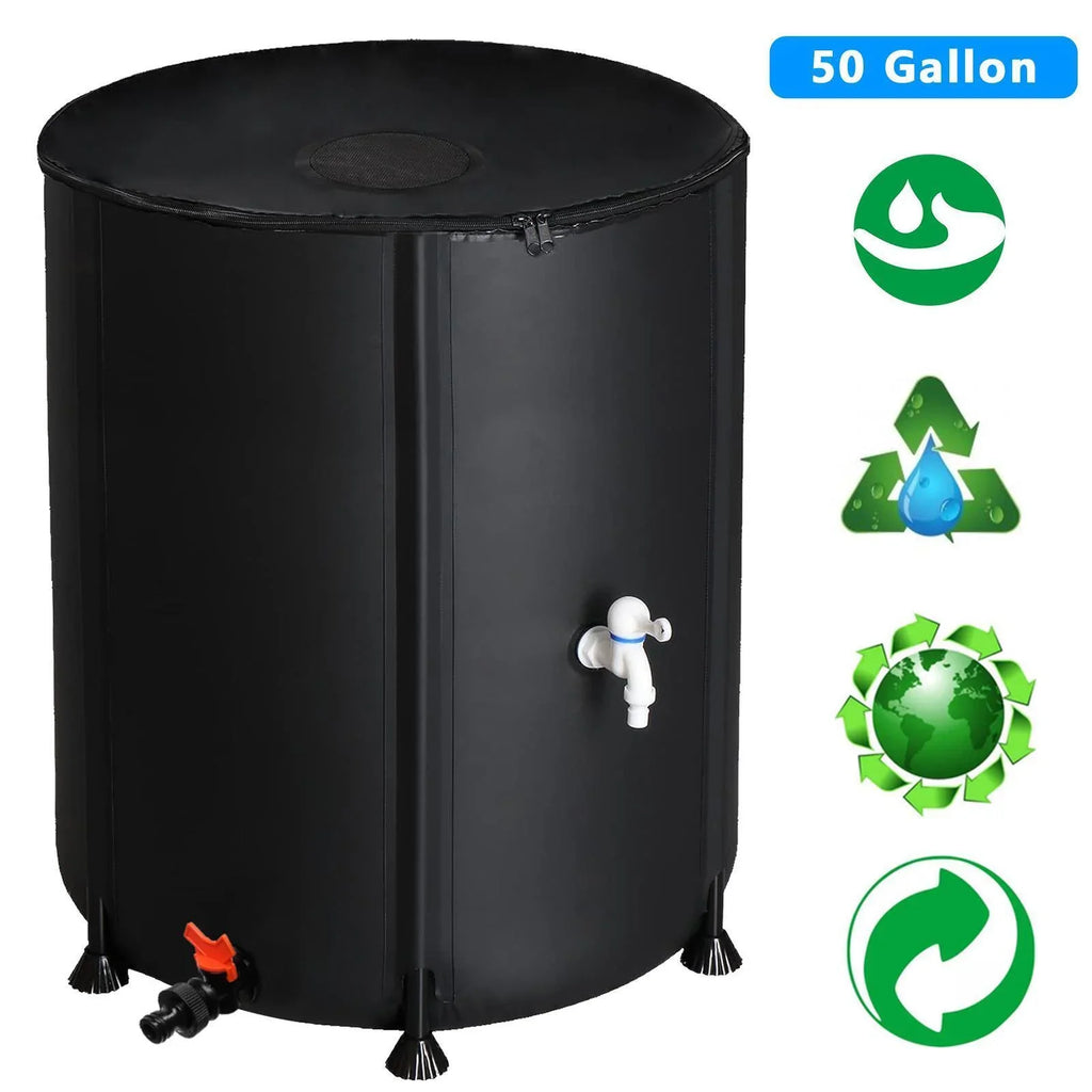 Collector Barrel Tank 50 Spigot Water Rain with Filter Black Portable Gallon