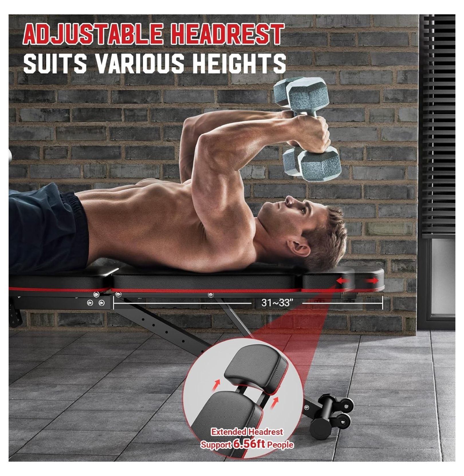 Capacity for Workout, Gym Bench, Incline Full Bench Weight Adjustable Extension Headrest, Home Decline Body Weight Flat Workout with and Exercise Leg Pad, Extended Preacher Bench 900Lbs