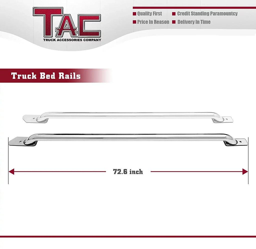 Rails Bed 304 2014-2024 Sierra Stainless Truck TAC 2pcs Standard CarbonPro Chevy Steel Rails Accessories Fit Bed(Excl. 1500 Denali Side Silverado/GMC Editions) 6.5ft