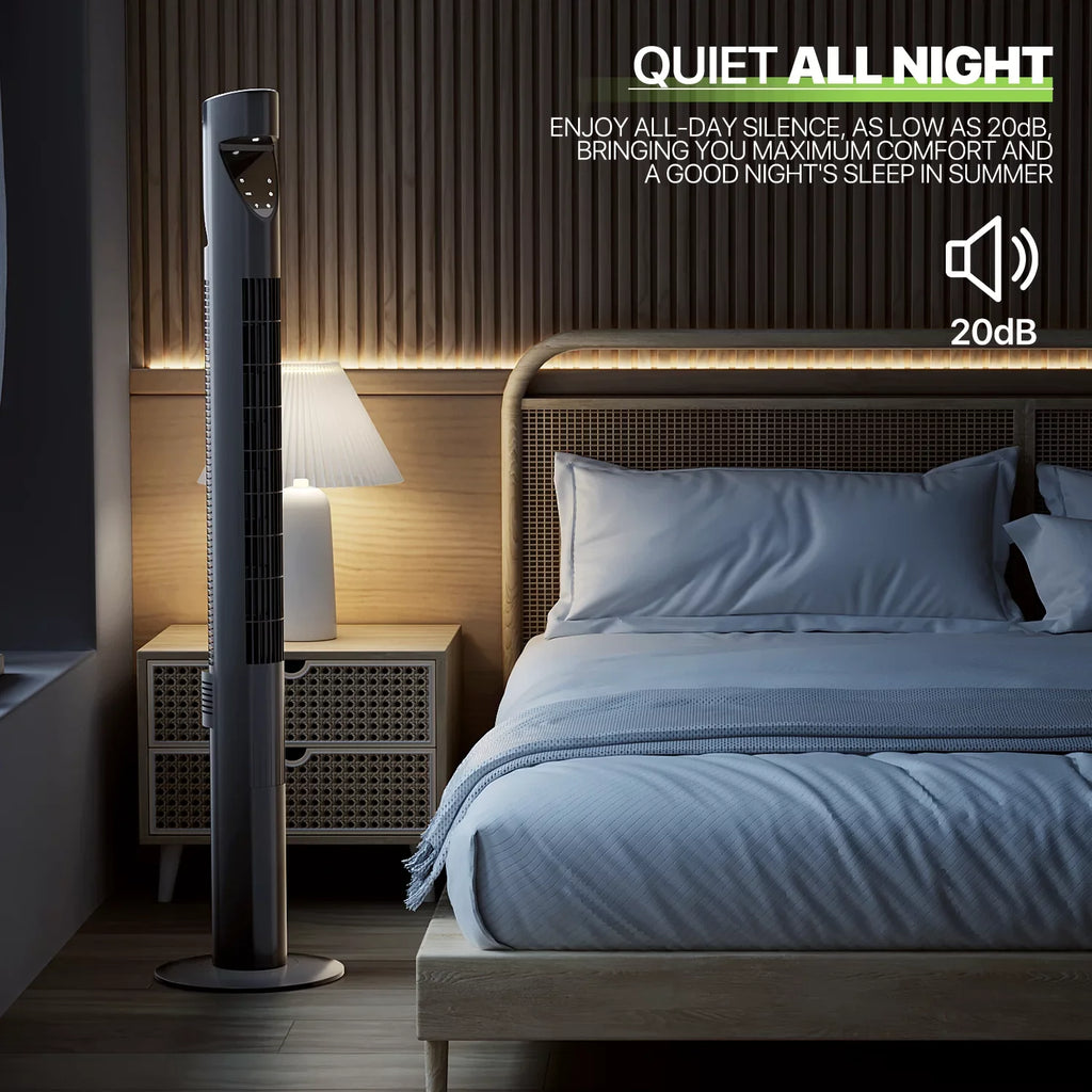 Noise LED Bladeless w/Remote 3-Speeds & 47"Oscillating Tower USA Fan Fan Low