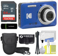 Digital + + Angle Wallet PIXPRO Reader Camera HD and + 28mm Full 16MP Card Cleaning 1080P + LCD Camera Memory Zoom 2.7" Blue 64GB Wide Kodak FZ55 Optical 5X Tripod Video Case Bundle +