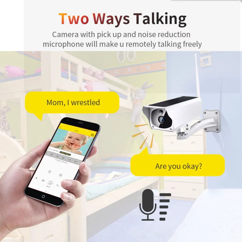 Powered Outdoor Detection, Surveillance Rechargeable Video Waterproof, IP Camera, Energy WiFi Powered, Motion Camera Cameras, Solar Wireless Security Battery 1080P