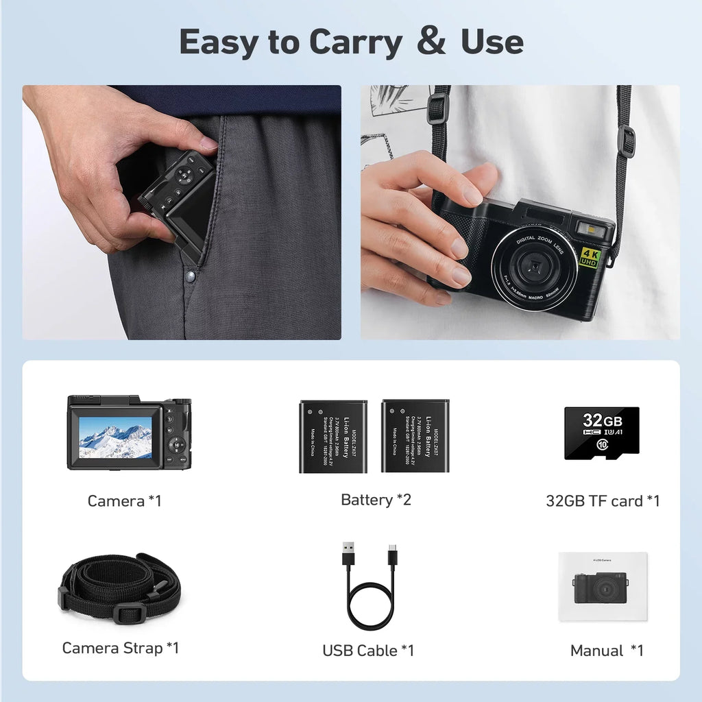 Flash, Camera Screen Digital for Photography MARVUE Function 48MP 3’’ Camera Liftable with Macro Camera YouTube Digital Zoom 180°Flip Vlogging 4K & 16X