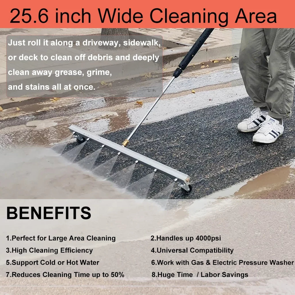 Washer with Surface iMeshbean Cleaner Roof，Floor Broom Cleaning 25.6 Driveway Deck, Inch 7 Water Broom Nozzles Wand for 2 Concrete 4000 Power PSI Pressure Extension and Sweeper Sidewalk