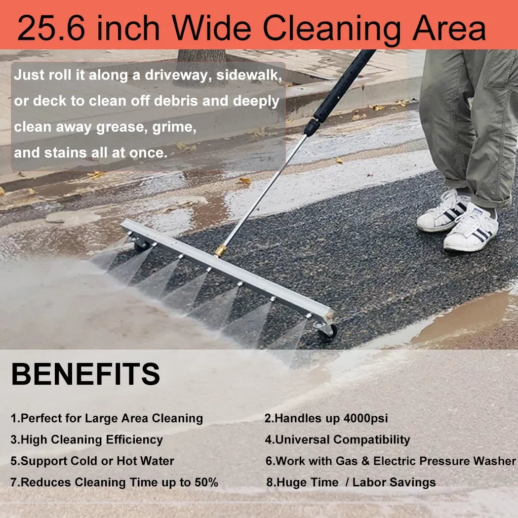 Washer with Surface iMeshbean Cleaner Roof，Floor Broom Cleaning 25.6 Driveway Deck, Inch 7 Water Broom Nozzles Wand for 2 Concrete 4000 Power PSI Pressure Extension and Sweeper Sidewalk