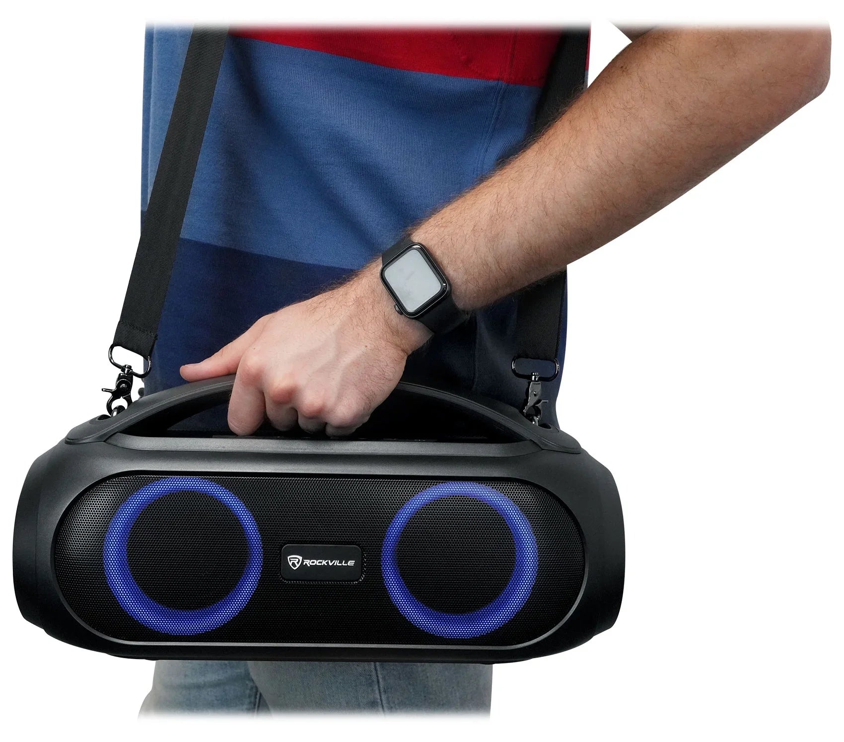 Bluetooth w/Wireless Link BASS (2) MAX LED Speakers Portable Rockville PARTY GO