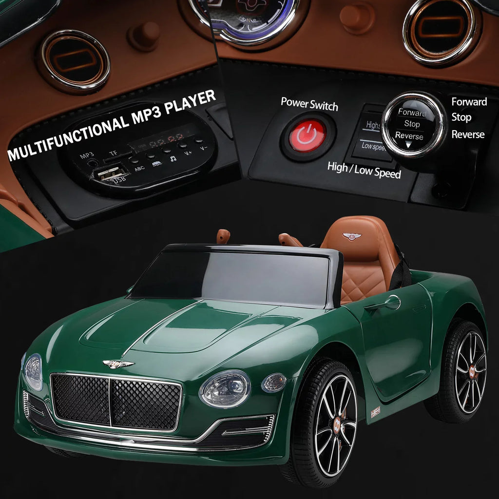 on 3+, Car, LISUEYNE Licensed Green Ride Remote on for Electric 12V Official Bentley Music, Boys Control, Ride Age Girls Car with Car