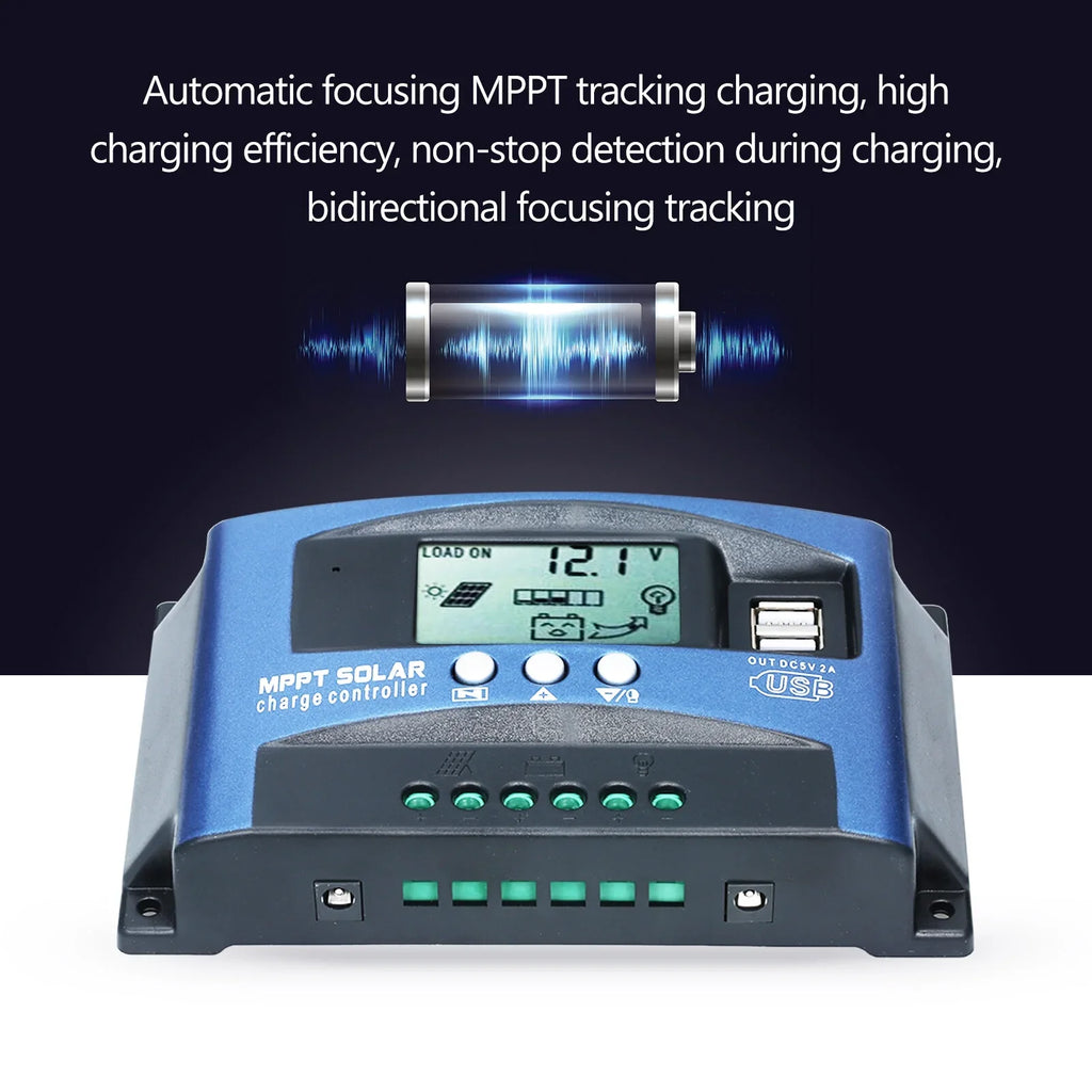 MPPT Controller USB Solar Controller MPPT USB Output LCD Solar Identification 12V/24V Charge Dual 5V/2A Smart Dual Automatic Tracking Screen
