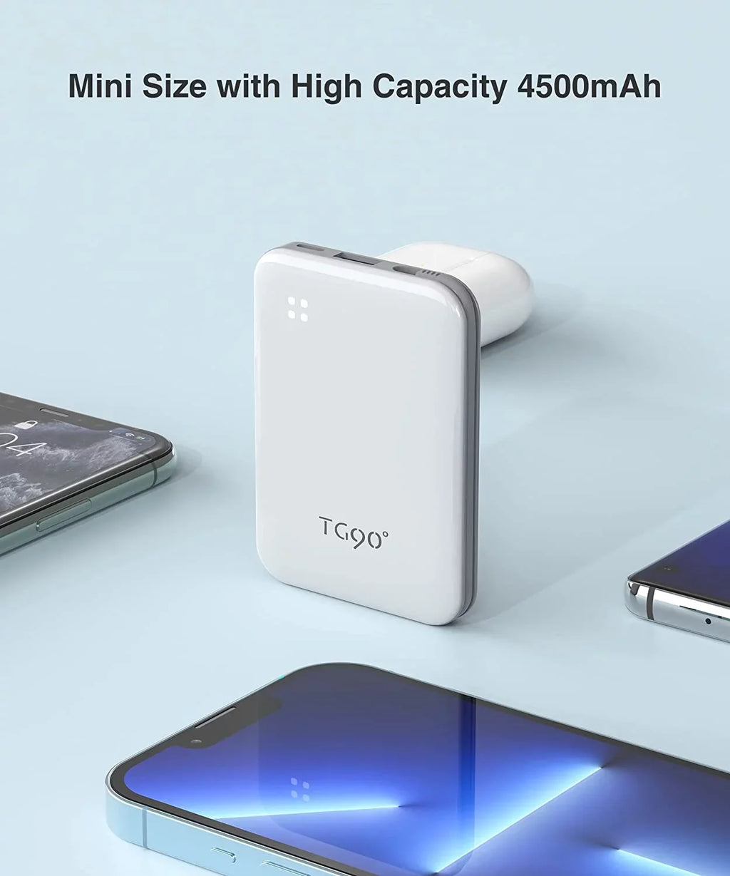 White with Pro Power More Small Pro Compatible Charger Max/12/12 Phone Max/X/XS/8/7/6/SE Portable Mini Portable Max/11/11 Built-in 4500mah TG90 Bank Pro Cable, iPhone with Cell and Charger 13/13