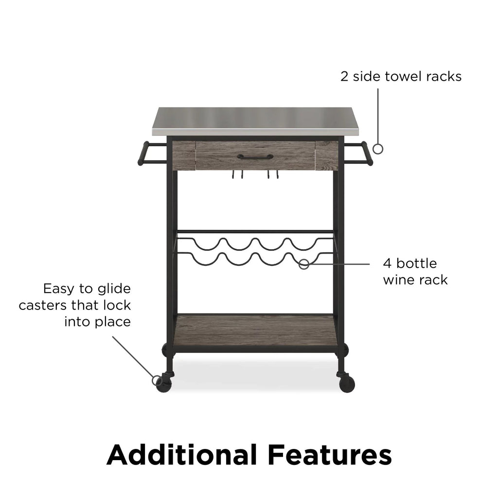 Black Multifunctional Storage, Kitchen Rack Metal, Steel Cart, Stainless and Nora Novogratz and Brown Wine Pantry