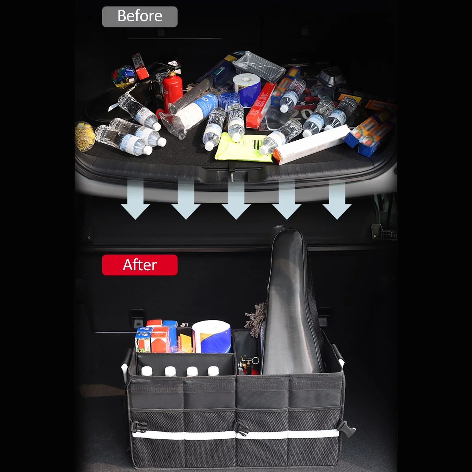 Cargo Oxford Folding Capacity, Car Strip, with Andoer Box Storage 55L Automotive Trunk Organizer Organizer, Cloth Reflective