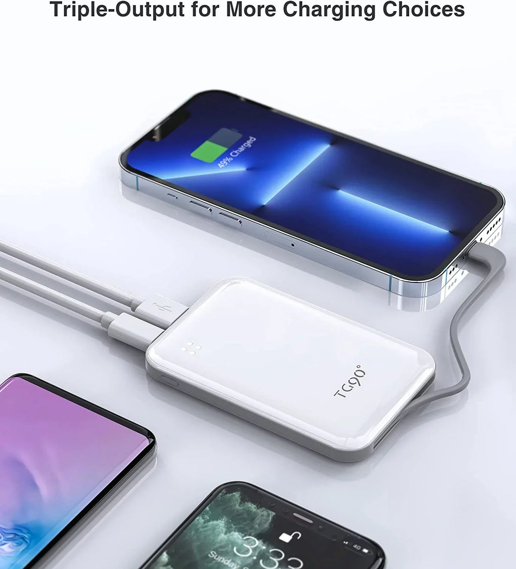White with Pro Power More Small Pro Compatible Charger Max/12/12 Phone Max/X/XS/8/7/6/SE Portable Mini Portable Max/11/11 Built-in 4500mah TG90 Bank Pro Cable, iPhone with Cell and Charger 13/13