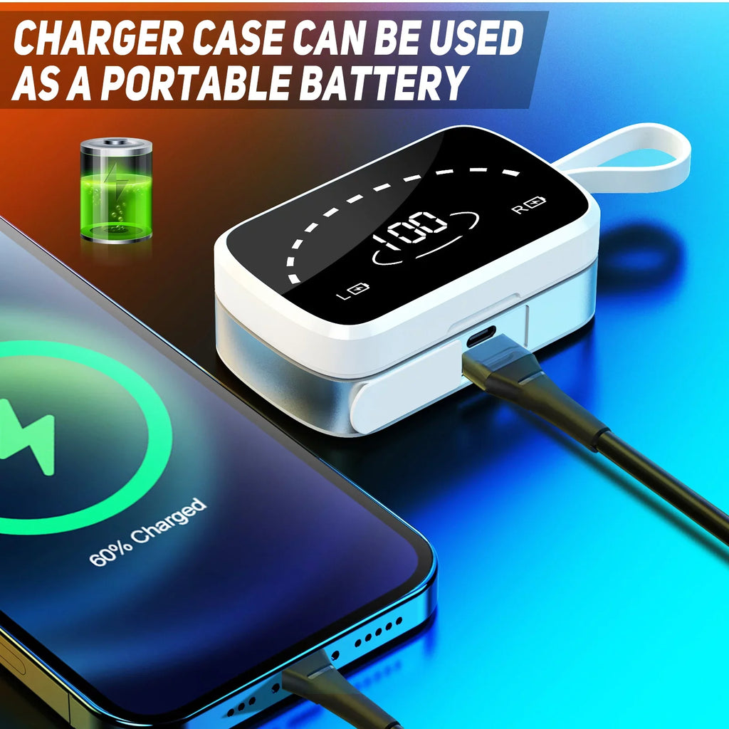Intelligence Case Earphones Headset for Fidelity Mic Sport Sound Earbuds Wireless Premium Charging LED Realme Digital 7 Quality Pro K2 Bluetooth Built-in Display Headphones