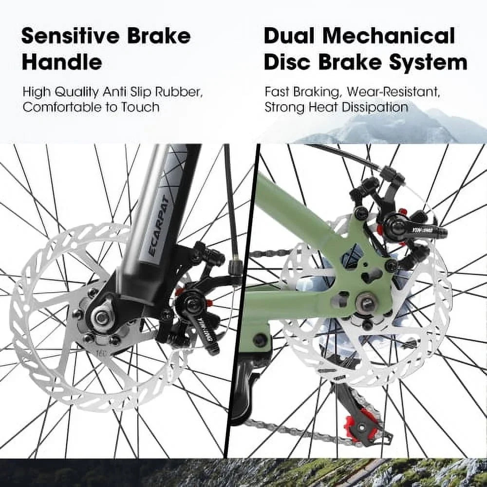 Bike Carbon Mens Womens Trail Inch 21-Speed Frame Bike, 24 steel Bicycles Shifter A24301 Brakes Disc City Fork Mountain Commuter Mountain Wheels, Thumb Ecarpat Front